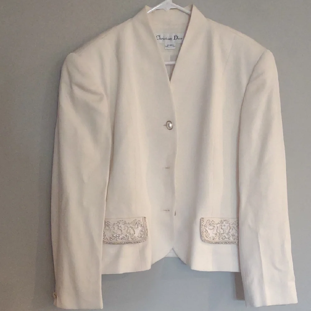 Christian Dior Womens 12 Cream Blazer with‎ Mandarin Neckline